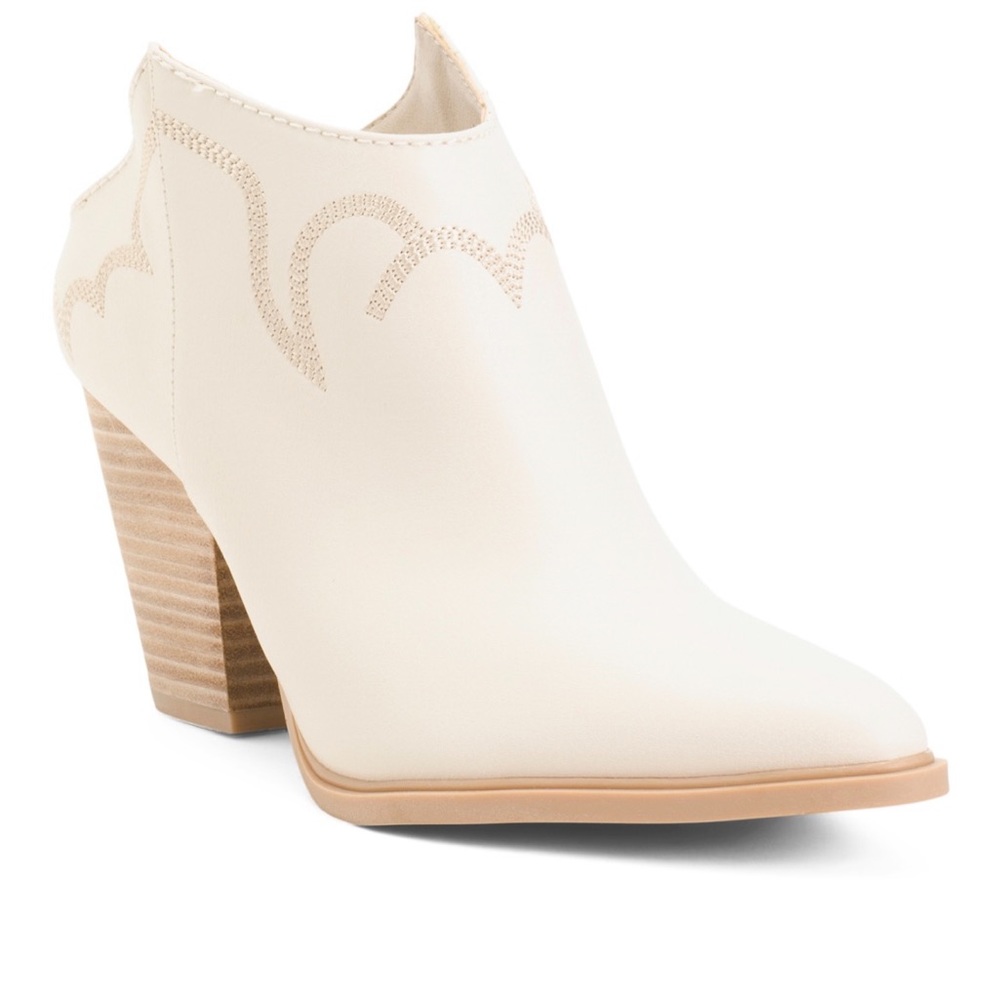 Dolce Vita Cream Ankle Bootie with Wood-Stacked Heel